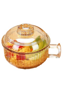 Soup Bowl and Glass Mugs with Lid and Small Handle700 ml Mixing Cereal Oatmeal Microwave Safe Kitchen Accessories Liquid Milk Cups for Breakfast Coffee Ice Cream Snacks Salad Yogurt11.9X15CM