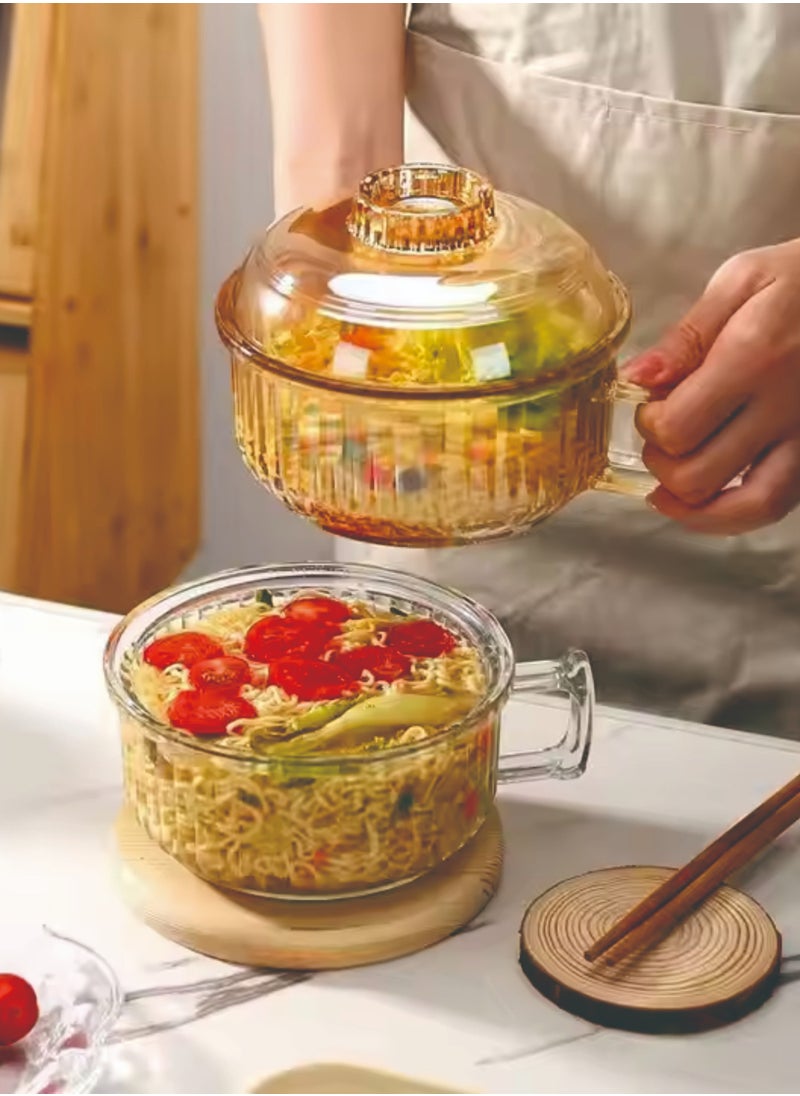 Home Box - Soup Bowl and Glass Mugs with Lid and Small Handle700 ml Mixing Cereal Oatmeal Microwave Safe Kitchen Accessories Liquid Milk Cups for Breakfast Coffee Ice Cream Snacks Salad Yogurt11.9X15CM - Image 1
