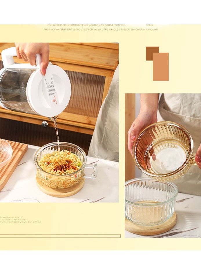 Home Box - Soup Bowl and Glass Mugs with Lid and Small Handle700 ml Mixing Cereal Oatmeal Microwave Safe Kitchen Accessories Liquid Milk Cups for Breakfast Coffee Ice Cream Snacks Salad Yogurt11.9X15CM - Image 1