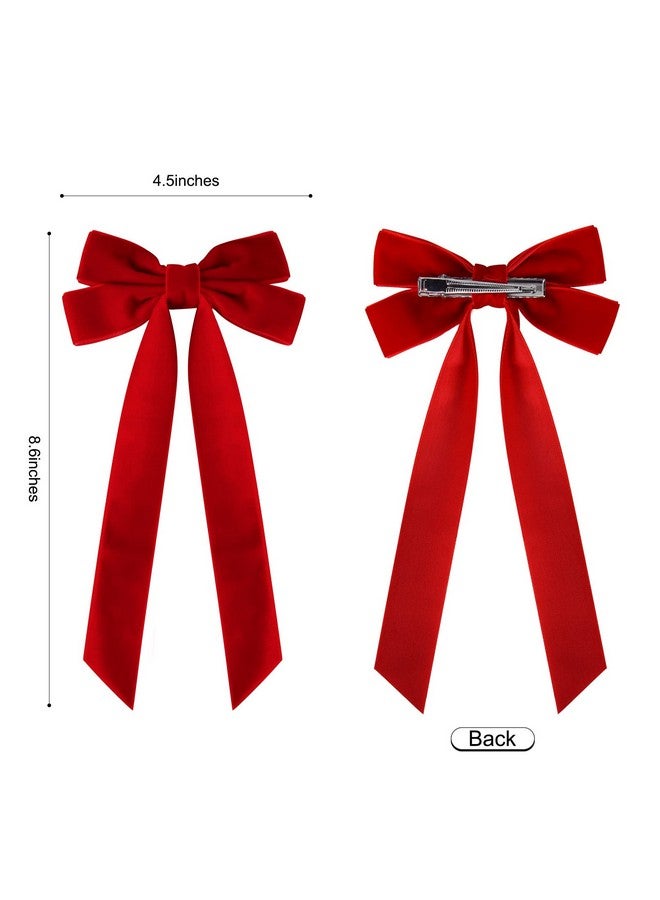 Aileam 2Pcs Velvet Hair Bows Red Hair Ribbon Clips Big Fall Alligator Clips Hair Accessories For Women Girls Toddlers Kids Baby - Image 3