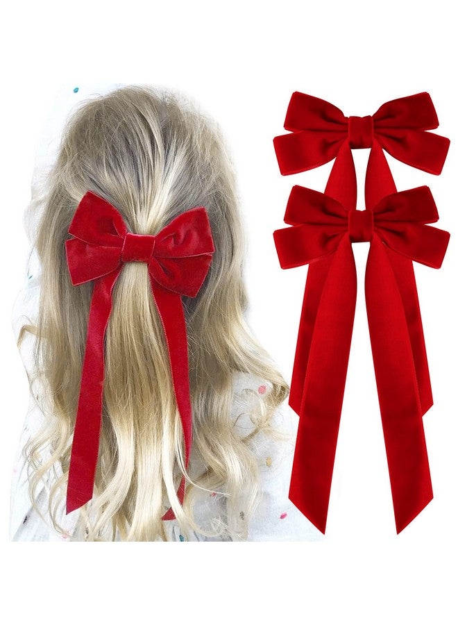 Aileam 2Pcs Velvet Hair Bows Red Hair Ribbon Clips Big Fall Alligator Clips Hair Accessories For Women Girls Toddlers Kids Baby - Image 2