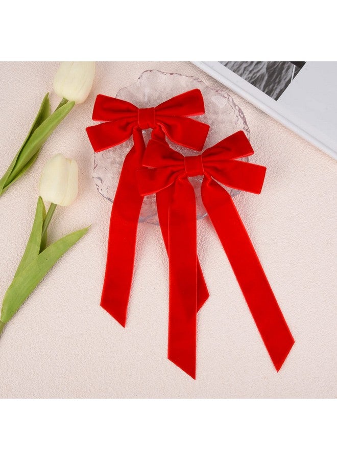 Aileam 2Pcs Velvet Hair Bows Red Hair Ribbon Clips Big Fall Alligator Clips Hair Accessories For Women Girls Toddlers Kids Baby - Image 4