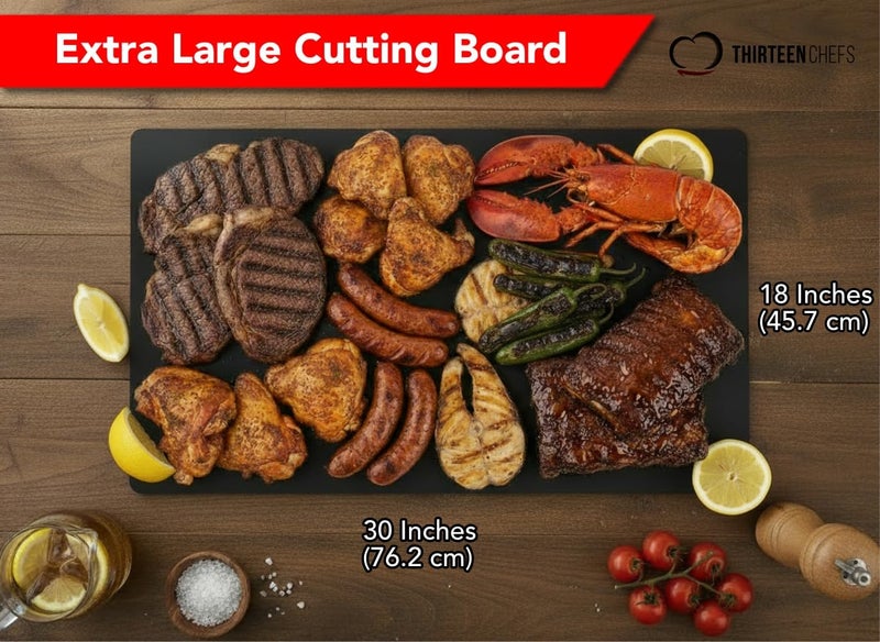 Thirteen Chefs 30x18 Extra Large Cutting Board for Fish, Meat, BBQ - 1/2 Inch Thick Black Plastic, Commercial Grade HDPP Poly with NSF Stamp, 10 pounds - Image 2