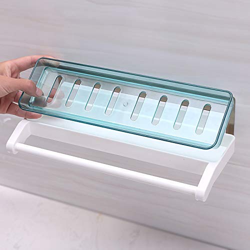 SEMITO Self Adhesive Bathroom and Kitchen Storage Rack with Towel Bar for Shampoo Cosmatics Towel Napkin ABS Plastic Material Heavy Duty Multi Colour Pack of 1 (Storage Rack with ABS Towel Bar) - Image 2
