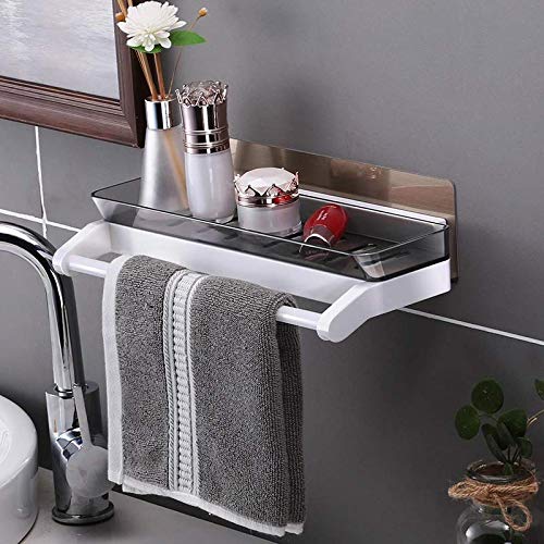 SEMITO Self Adhesive Bathroom and Kitchen Storage Rack with Towel Bar for Shampoo Cosmatics Towel Napkin ABS Plastic Material Heavy Duty Multi Colour Pack of 1 (Storage Rack with ABS Towel Bar) - Image 4