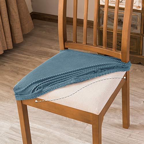 DyFun Chair Seat Covers Jacquard Removable Washable Chair Seat Slipcovers Anti-Dust Stretch Spandex Seater Cover Dining Room Upholstered Chair Protector(2 pcs, Jacquard Smoky Blue) - Image 5