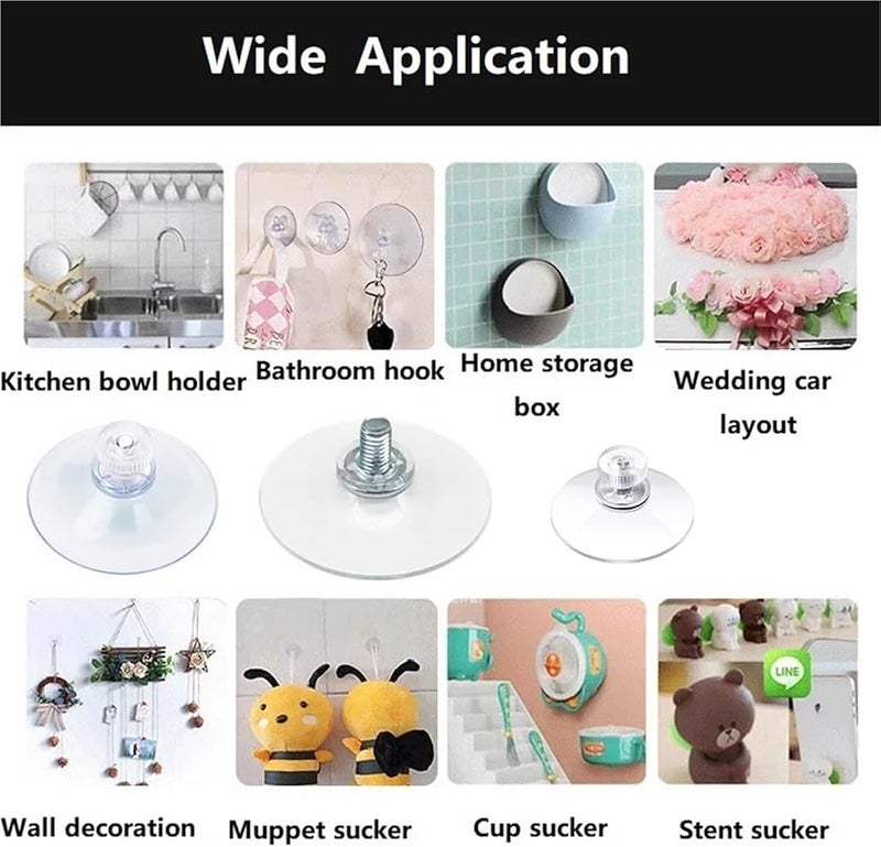 80 قطعة من خطاطيف كؤوس الشفط الشفافة القوية مقاس 1-26 بوصة للزجاج والحائط والنافذة والسيارة والحمام - Image 5