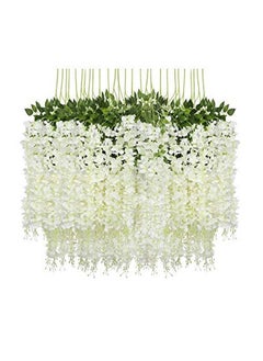 Home Buy 12 Pack Artificial Wisteria Vine Ratta Fake Wisteria Hanging Garland Silk Long Hanging Bush Flowers String Home Party Wedding Decor (White)  - Image 1