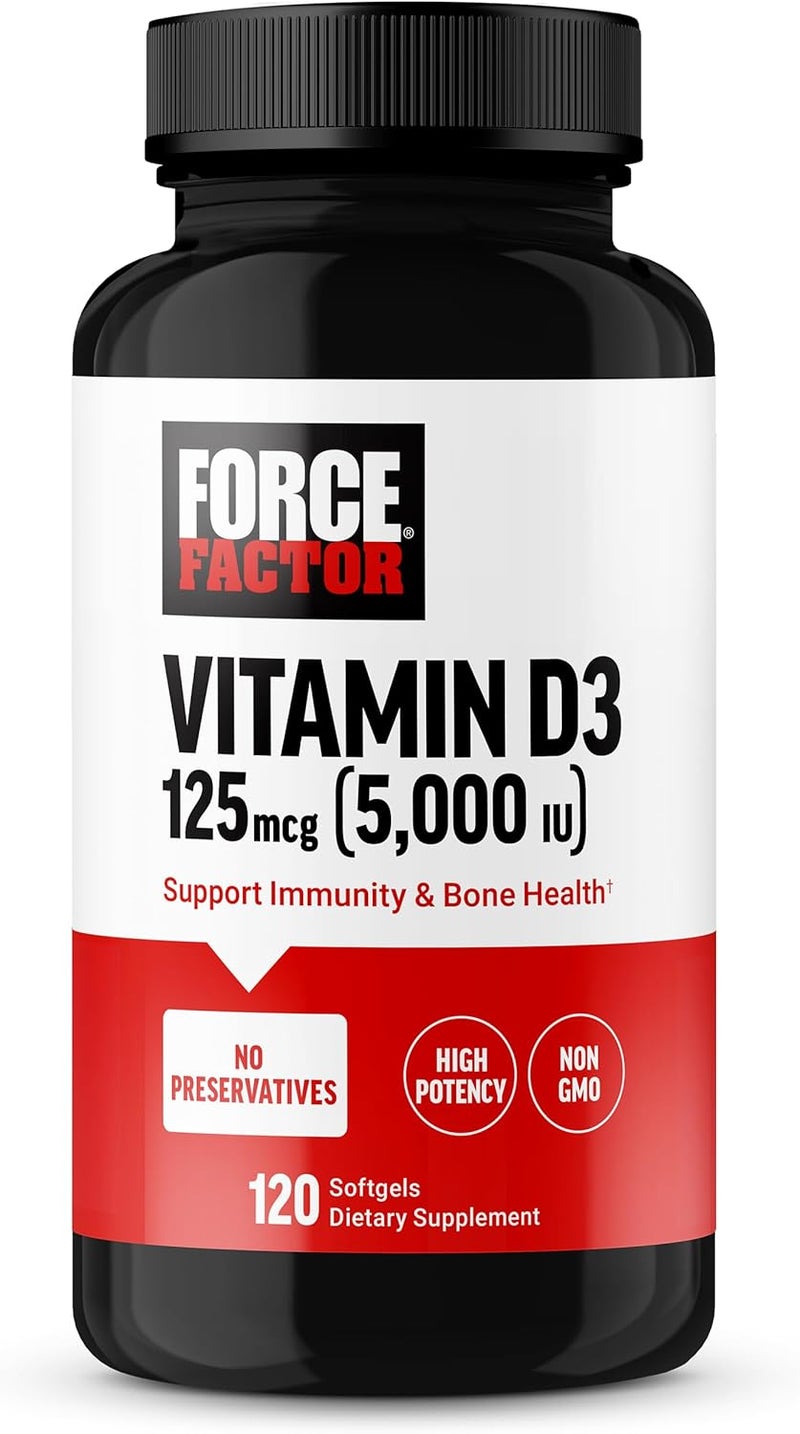 Force Factor كبسولات فيتامين د3 اللينة 5000 وحدة دولية للبالغين - Image 1
