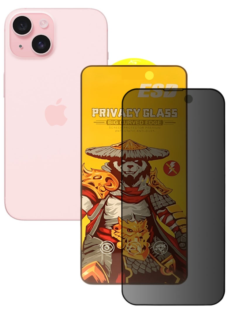 ESD Tempered Dustproof Privacy Glass Screen Protector Compatible For iPhone 15 - Image 1