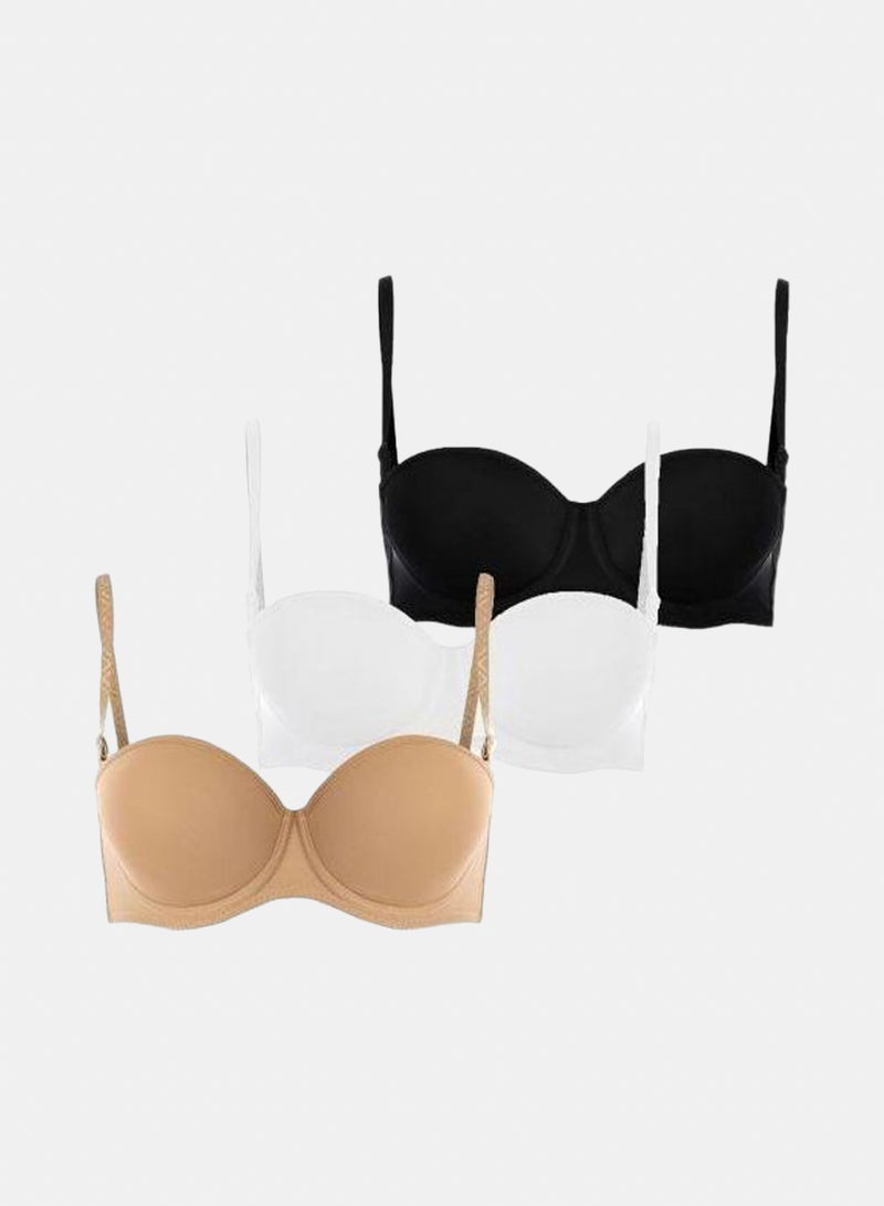 Laso Padded Bush-Up Bras With Adjustable Straps For Women (3 Pieces)