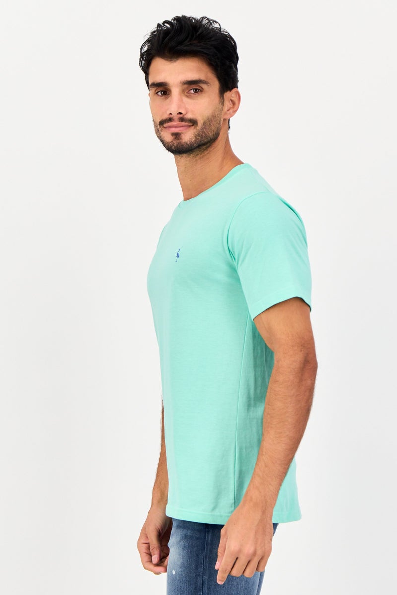 Tailorbyrd Men Crew Neck Short Sleeve Embroidered Logo T-Shirt, Light Green - Image 2