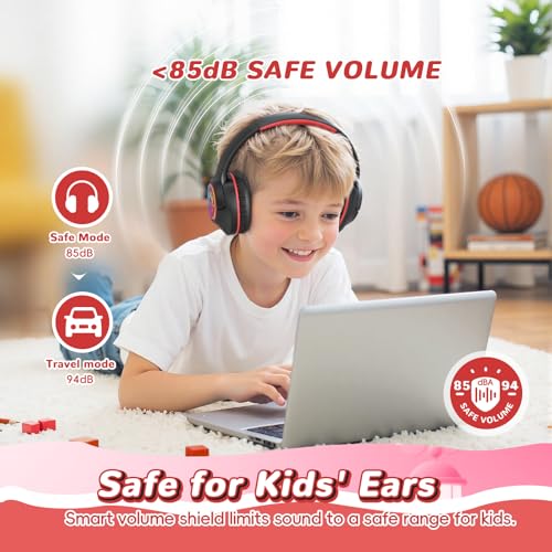 Botesty Sound Kids Bluetooth Headphones, 85H Wireless Headphones for Kids, Colorful LED Lights, 85/94dB Safe Volume Limit, Bluetooth 5.4, Over Ear Toddler Headsets with Built-in Mic for Tablets Airplane,Black - Image 4