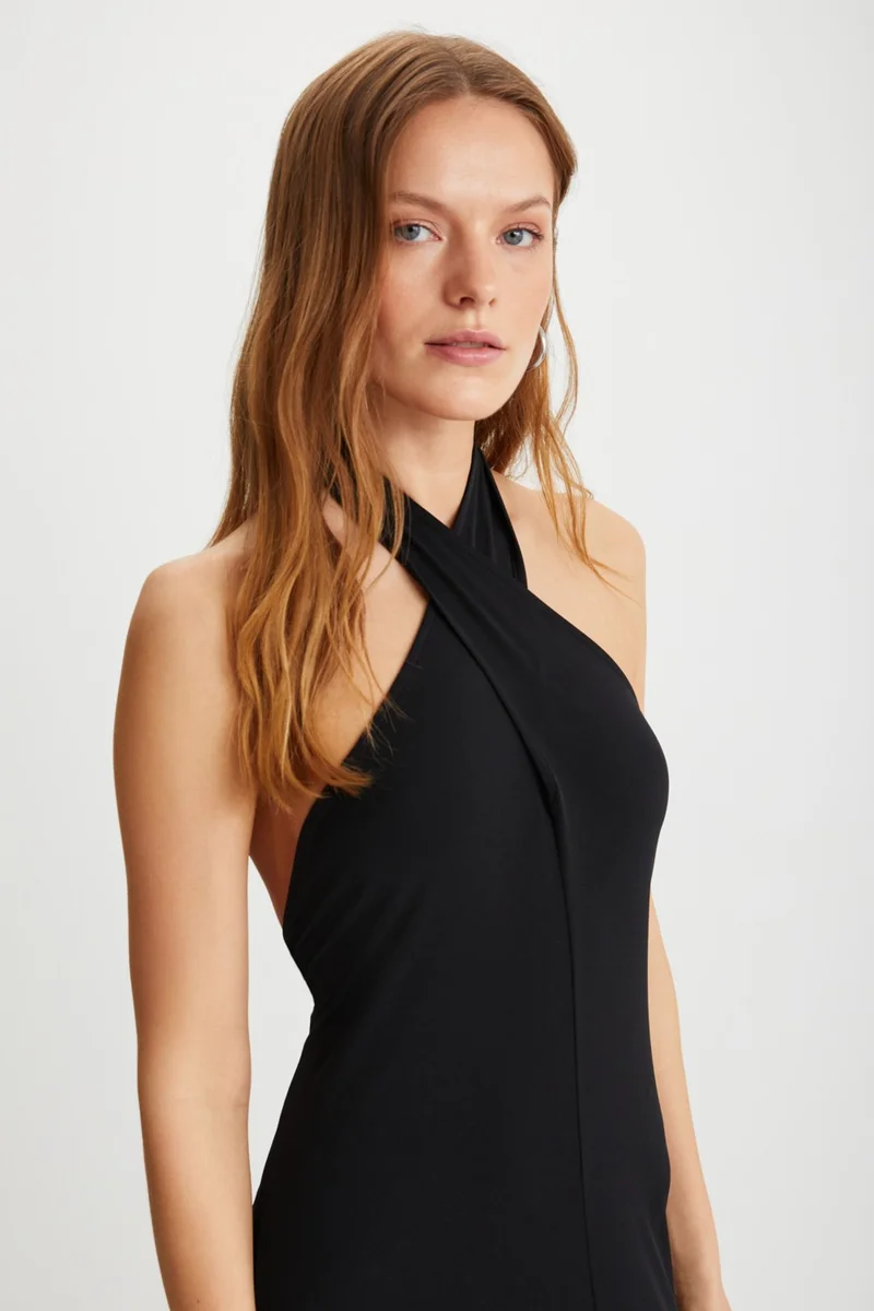 GRIMELANGE Meliora Women's Backless Long Black Dress