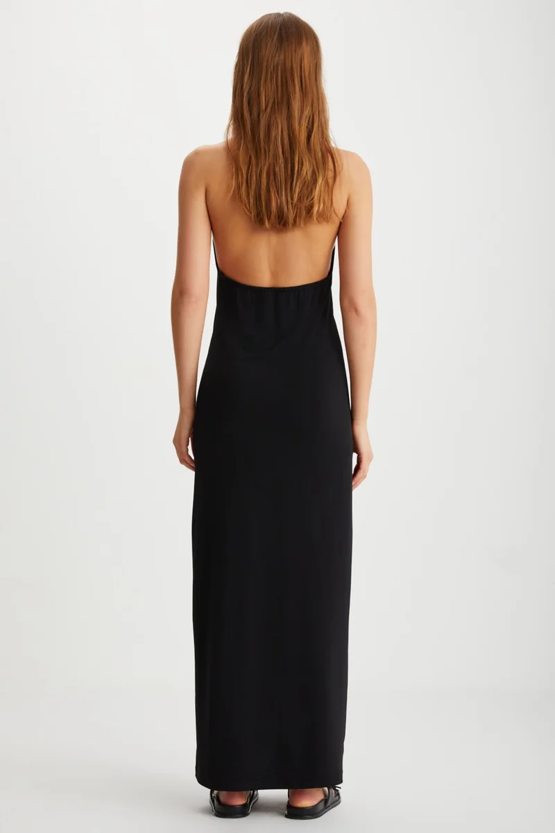 GRIMELANGE Meliora Women's Backless Long Black Dress