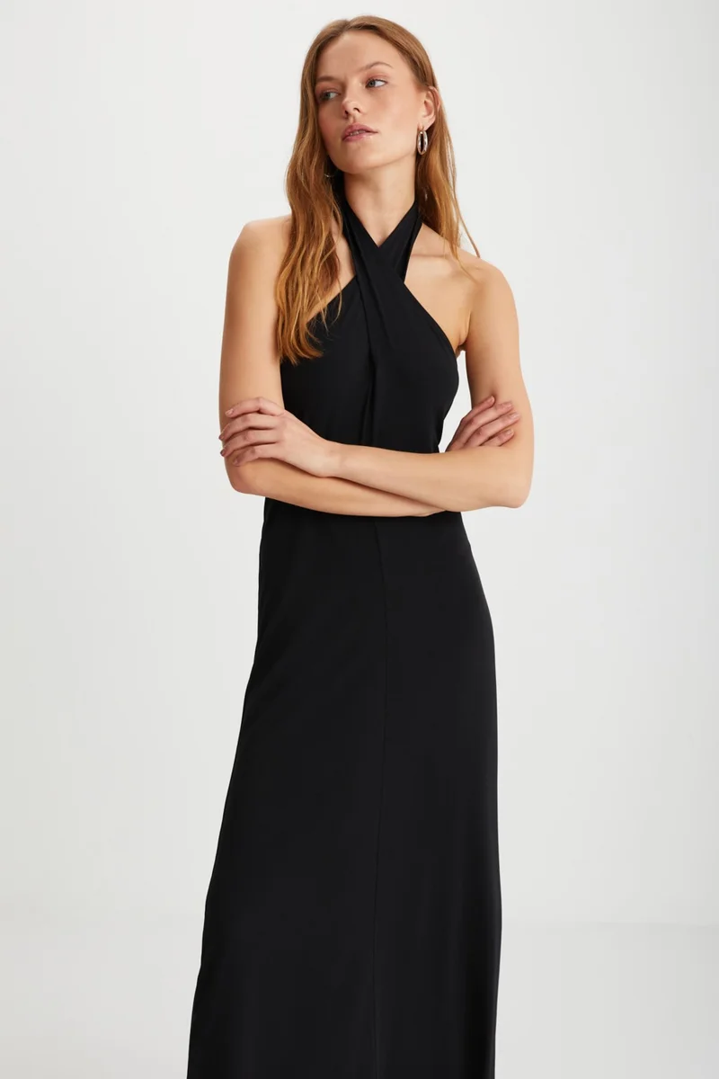 GRIMELANGE Meliora Women's Backless Long Black Dress