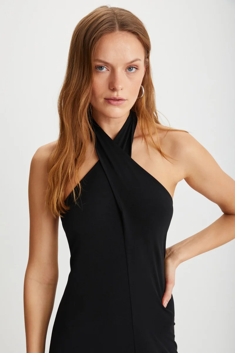GRIMELANGE Meliora Women's Backless Long Black Dress