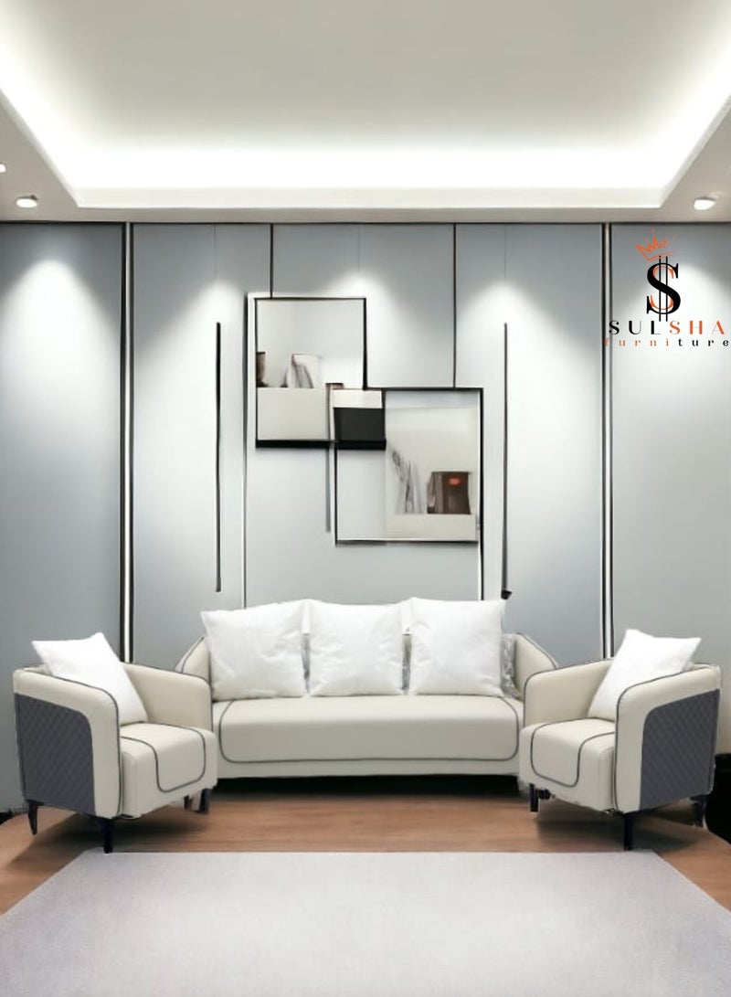 SULSHA Sulsha New High Quality Office Sofa Leisure Design Office Waiting Sofa Lounge Area Sofa | 5-Seater Modern Reception Sofa 1+3 (Beige & Dark Grey Color) - Image 1