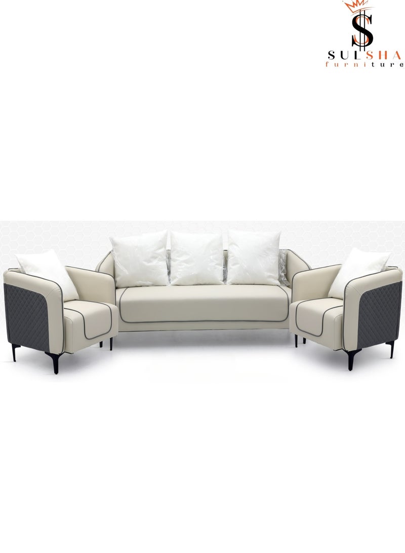 SULSHA Sulsha New High Quality Office Sofa Leisure Design Office Waiting Sofa Lounge Area Sofa | 5-Seater Modern Reception Sofa 1+3 (Beige & Dark Grey Color) - Image 2
