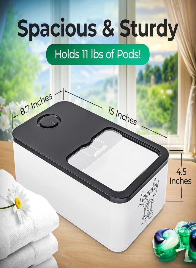 Skywin Laundry Pod Container with Slide Lid, 15 x 8.7 x 4.5 In, Holds 11 Pounds OR 120-150 Pods, Black with Print - Image 2