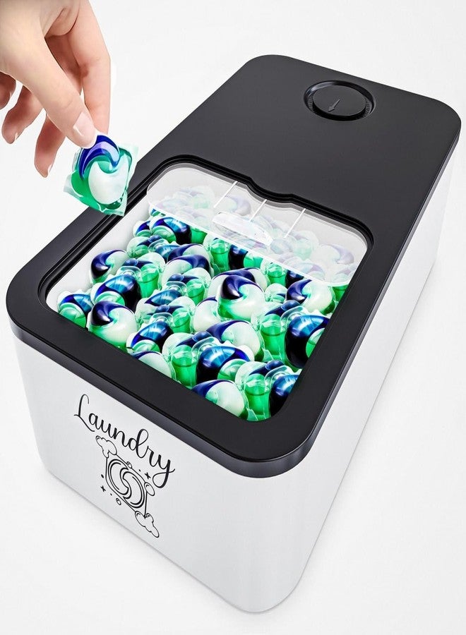 Skywin Laundry Pod Container with Slide Lid, 15 x 8.7 x 4.5 In, Holds 11 Pounds OR 120-150 Pods, Black with Print - Image 1