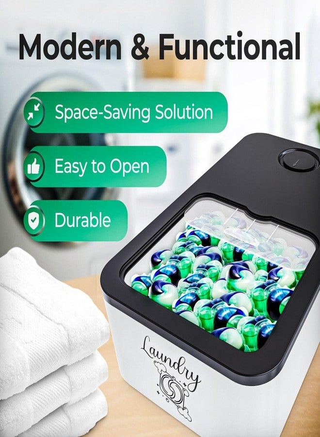 Skywin Laundry Pod Container with Slide Lid, 15 x 8.7 x 4.5 In, Holds 11 Pounds OR 120-150 Pods, Black with Print - Image 5