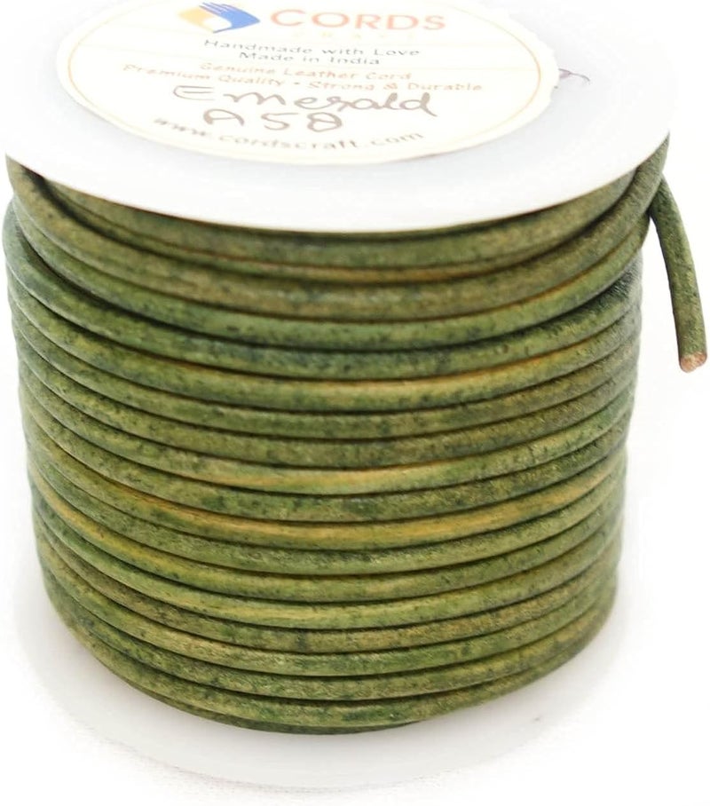 cords craft 3mm Round Leather Cord for Jewelry Making, Bracelets, Necklace, Beading Work, DIY Craft (Vintage Emerald, 21.87 Yards) - Image 3
