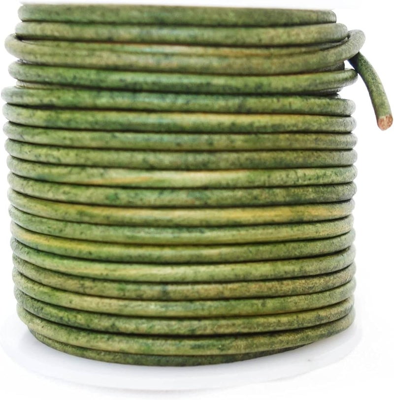 cords craft 3mm Round Leather Cord for Jewelry Making, Bracelets, Necklace, Beading Work, DIY Craft (Vintage Emerald, 21.87 Yards) - Image 1