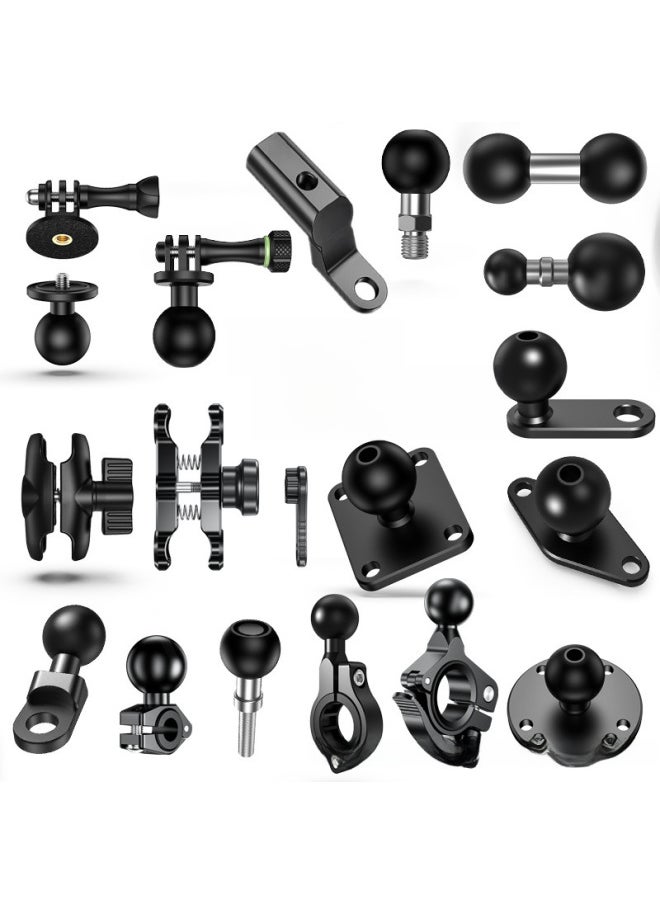 Sports Camera Adapter Ball Head 25mm Mobile Phone Bracket Pipe Clamp Fixed Base One Inch Double Ball Head Bar Accessories-Color:H2 Aluminum Alloy Right Angle Rearview Mirror Base - Image 2