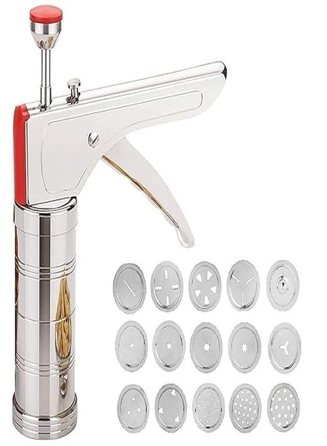 Dvijisha Stainless Steel Cookie Press, Farsan Sev Maker Includes 15 Cookie Disc Shapes Jali 6-Nozzle,Gathiya Maker,Noodles.. - Image 1