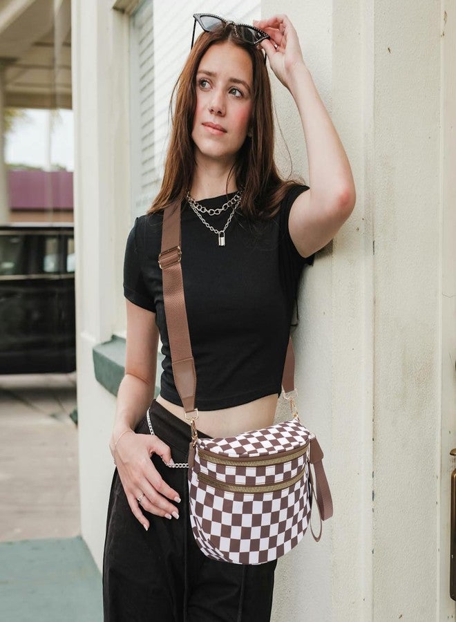 kuifang Checkered Crossbody Bags Bum Bag for Women Large Sling Bag Purse with Adjustable Strap, Caramel Checkered, Large - Image 2
