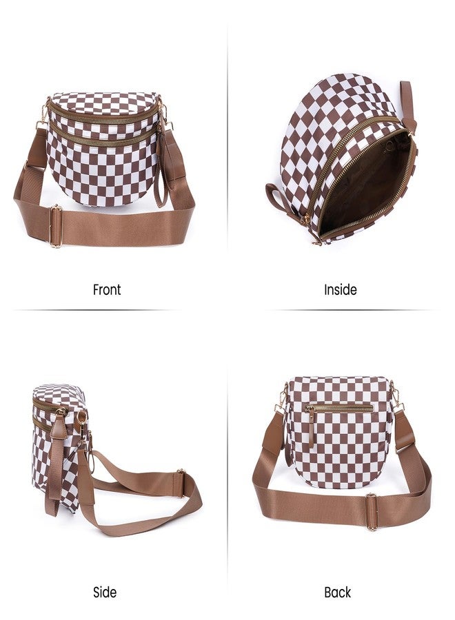 kuifang Checkered Crossbody Bags Bum Bag for Women Large Sling Bag Purse with Adjustable Strap, Caramel Checkered, Large - Image 4