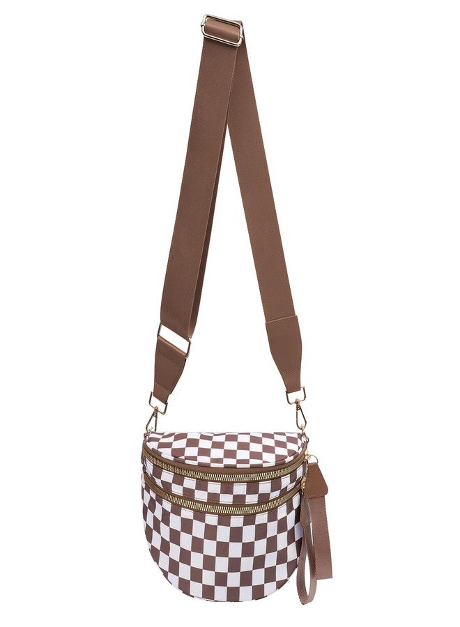 kuifang Checkered Crossbody Bags Bum Bag for Women Large Sling Bag Purse with Adjustable Strap, Caramel Checkered, Large - Image 1