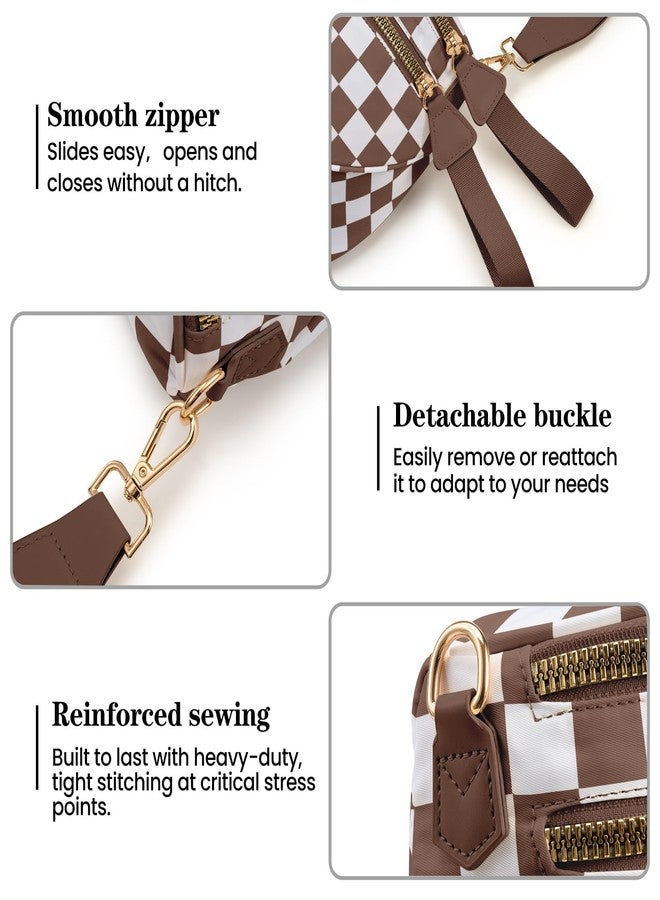 kuifang Checkered Crossbody Bags Bum Bag for Women Large Sling Bag Purse with Adjustable Strap, Caramel Checkered, Large - Image 5