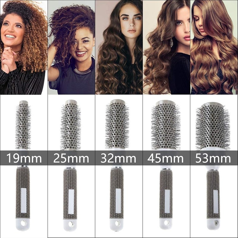 Cozy Round Hair Brush Curled Ceramic Hair Styling Brush Ceramic Round Hair Brush Barrel Hairdressing Hair Salon Styling Barrel Curling Brush Tool Set(19mm 25mm 32mm 45mm 53mm) Set of 5 - Image 5