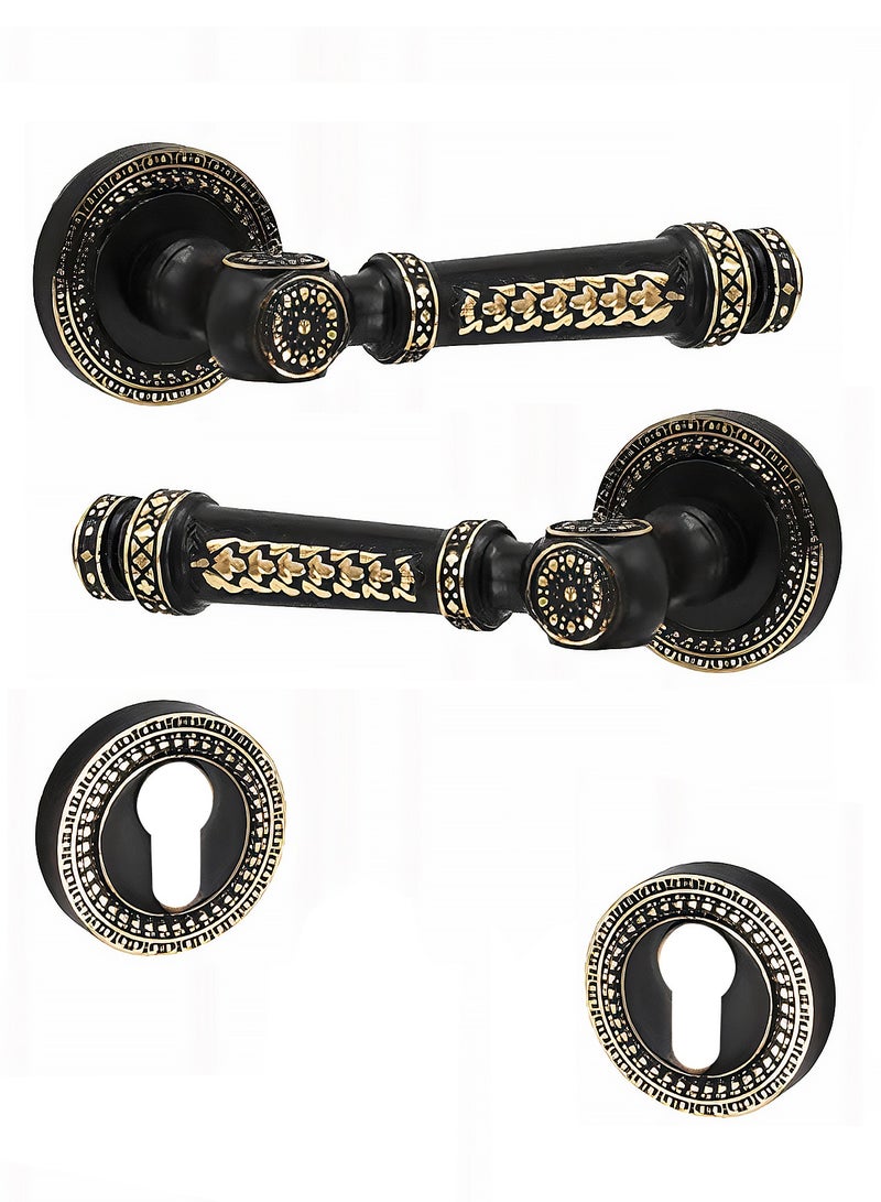 Pair Door Handles of Heavy Duty Zinc  in Classic Luxury Design Made in Turkey Black/Gold