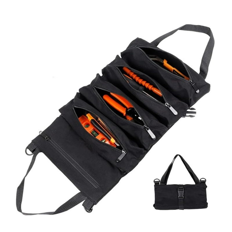 SAMRUKZONE SRZ Tool Kit Storage Organiser for Home Car Tool Bag For DIY ToolsGardening Tools Electrical Tools Utility Tool Bag Car Tool Kit BLACK 5 Zipper Pockets ONLY BAG NO TOOLS - Image 1