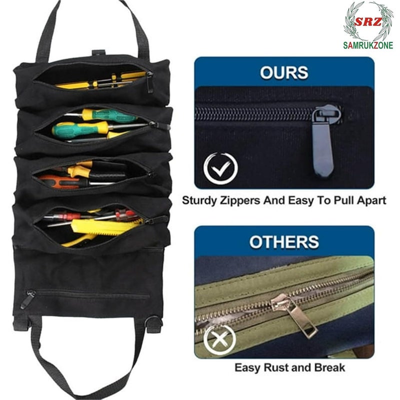 SAMRUKZONE SRZ Tool Kit Storage Organiser for Home Car Tool Bag For DIY ToolsGardening Tools Electrical Tools Utility Tool Bag Car Tool Kit BLACK 5 Zipper Pockets ONLY BAG NO TOOLS - Image 4