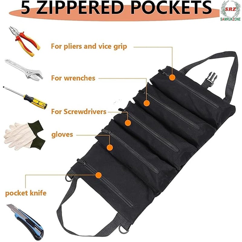 SAMRUKZONE SRZ Tool Kit Storage Organiser for Home Car Tool Bag For DIY ToolsGardening Tools Electrical Tools Utility Tool Bag Car Tool Kit BLACK 5 Zipper Pockets ONLY BAG NO TOOLS - Image 2