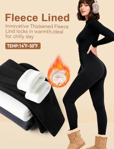 Laite Hebe Fleece Lined Leggings Women - High Waisted Winter Yoga Pants Tummy Control Soft Thermal Warm for Hiking Workout - Image 3