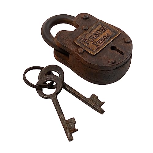 Artisan Owl Cast Iron Folsom Prison Padlock with 2 Working Keys Rustic Antique Finish VintageStyle Collectible Hardware for Home Decor - Image 3