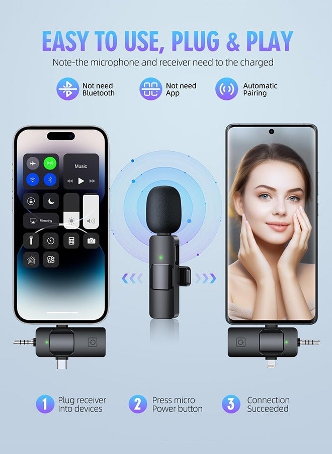 general 3 in 1 Wireless Lavalier Microphones for iPhone, iPad, Android, Camera, USB-C Microphone, 7-Hour Battery, Mini Microphone with Noise Reduction for Video Recording, Vlog, YouTube, TikTok - Image 4