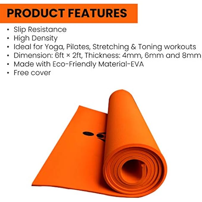 STAG Yoga Mantra Plain Orange Mat (6 Mm) With Bag | Home And Gym Use For Men And Women | With Cover | For Yoga, Pilates, Exercises - Image 3