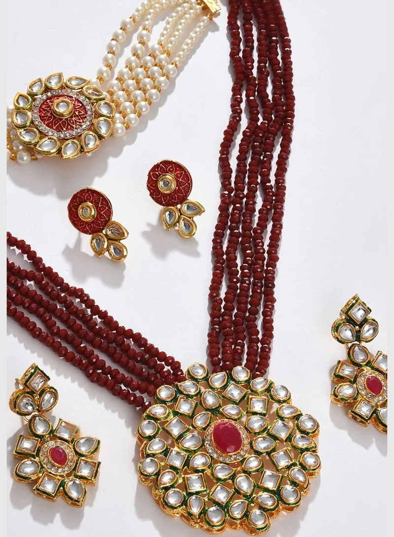 SOHI Gold Plated Designer Kundan Necklace and Earrings Set