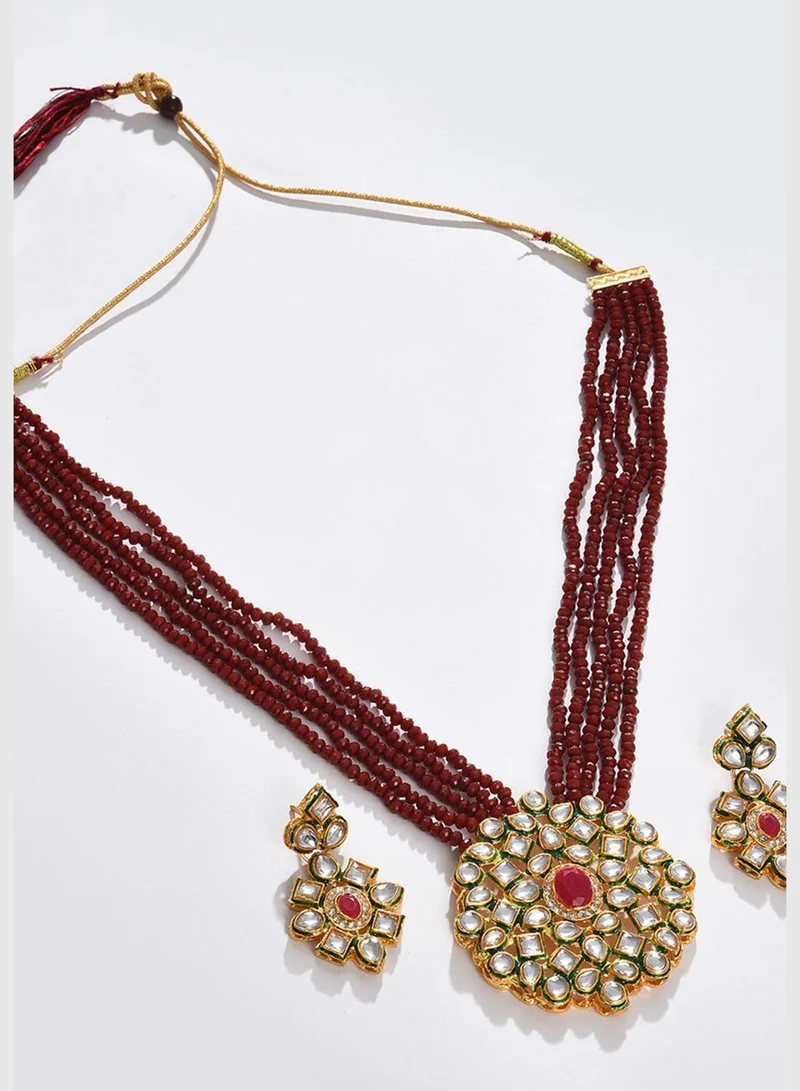 SOHI Gold Plated Designer Kundan Necklace and Earrings Set