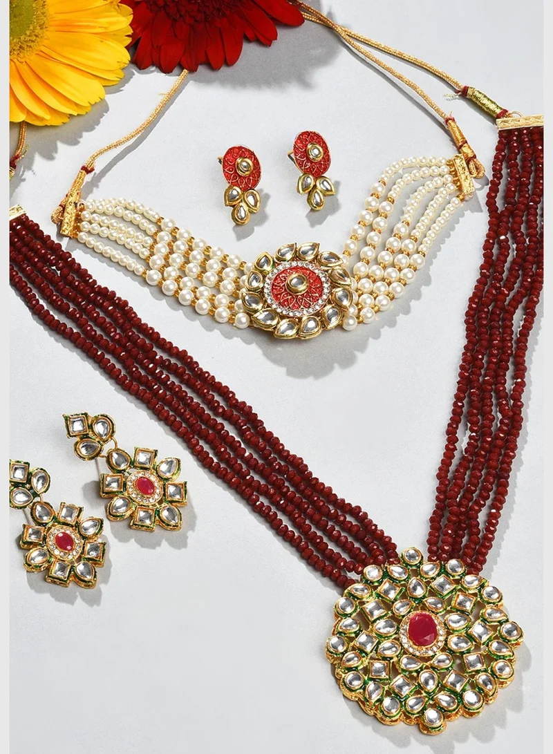 SOHI Gold Plated Designer Kundan Necklace and Earrings Set