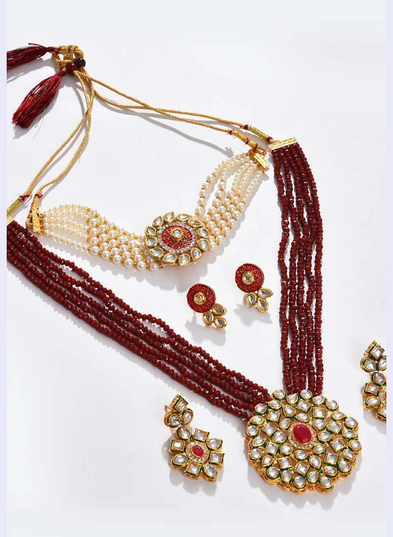 SOHI Gold Plated Designer Kundan Necklace and Earrings Set