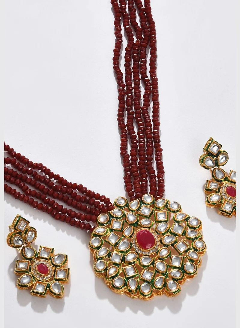 SOHI Gold Plated Designer Kundan Necklace and Earrings Set