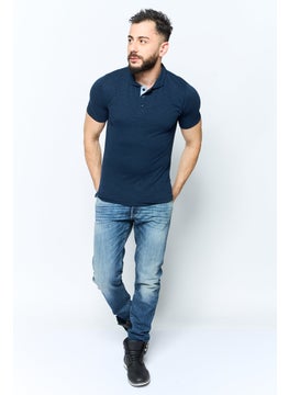 Project Essentials Men Regular Fit Stripe Short Sleeve Polo Shirt, Navy  - Image 2