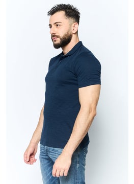 Project Essentials Men Regular Fit Stripe Short Sleeve Polo Shirt, Navy  - Image 3